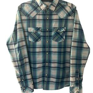 Aeropostale Vtg men’s short sleeve pearl snap button plaid green and blue